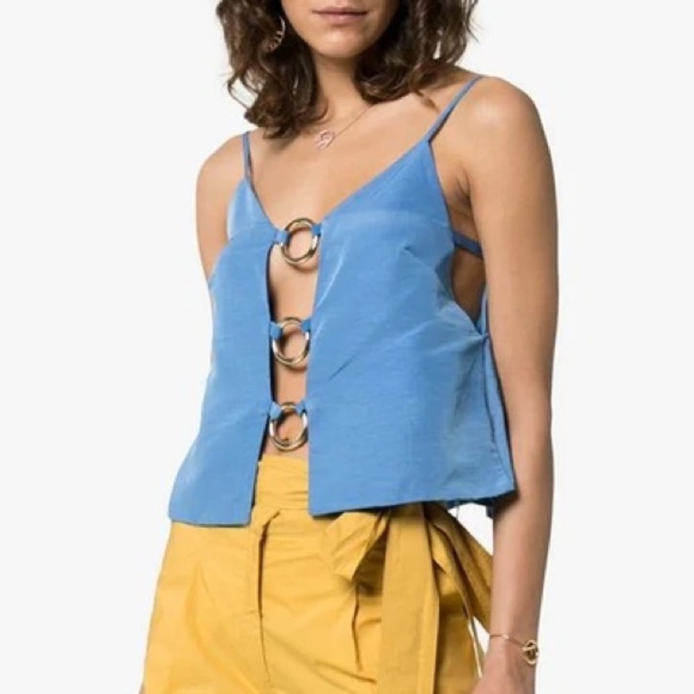 Cult Gaia Cutout Odette Embellished Taffeta Top